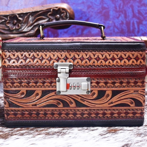 Large Jewelry Box, Jewelry Case, Leather Jewelry Box, Punchy, Tooled Leather Box, Western Jewelry Box, Western Travel, Dazzling Diva Bags