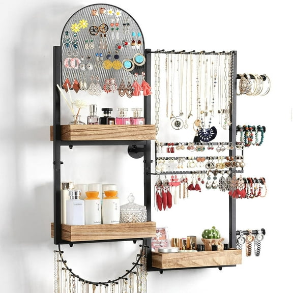 Large Jewelry Organizer - Big Wall Mount Hanging Jewelry Holder Display for Earrings, Rings, Necklaces, Bracelets, Makeup, Perfume & Watches