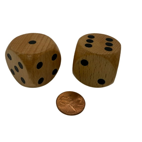 Large Jumbo 30mm Rounded Wood Dice - with Black Numbers