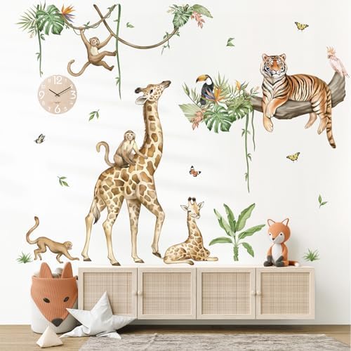 Large Jungle Animal Tree Branch Wall Stickers Safari Giraffe Tiger ...