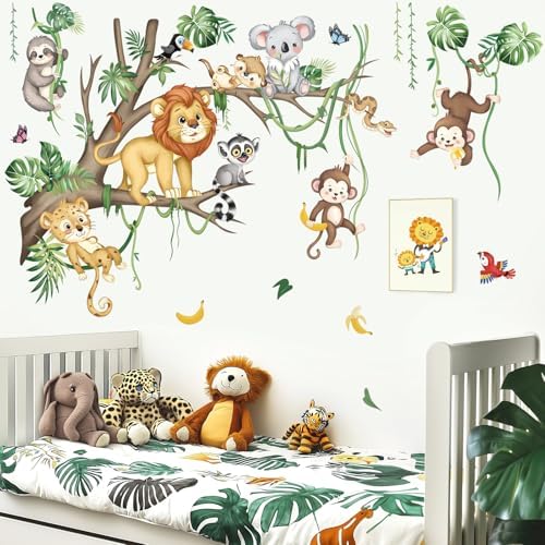 Large Jungle Animals Tree Branch Wall Decals Safari Lion Leopard Koala ...