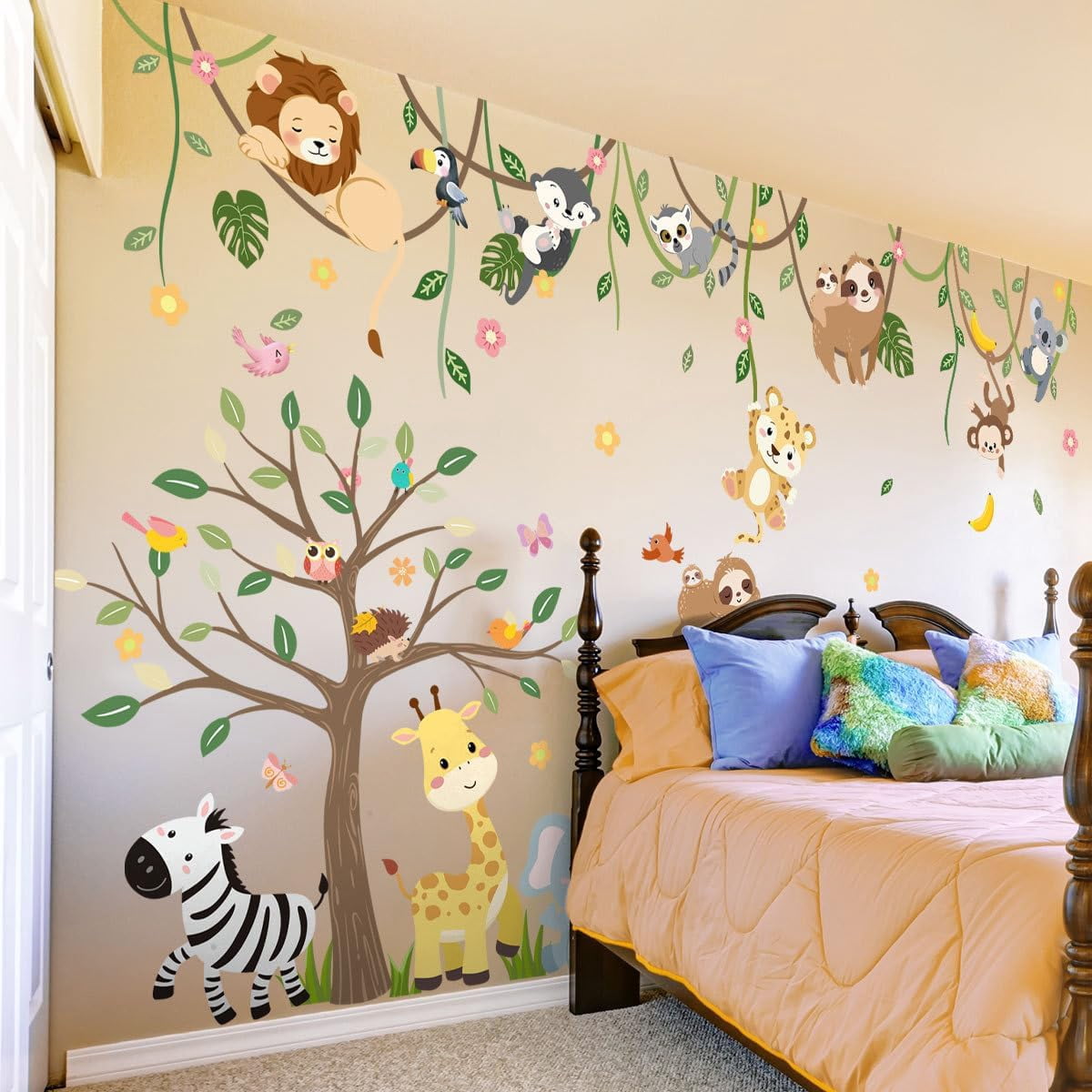 Large Jungle Animals Tree Wall Decals Safari Animals Climbing Trees ...