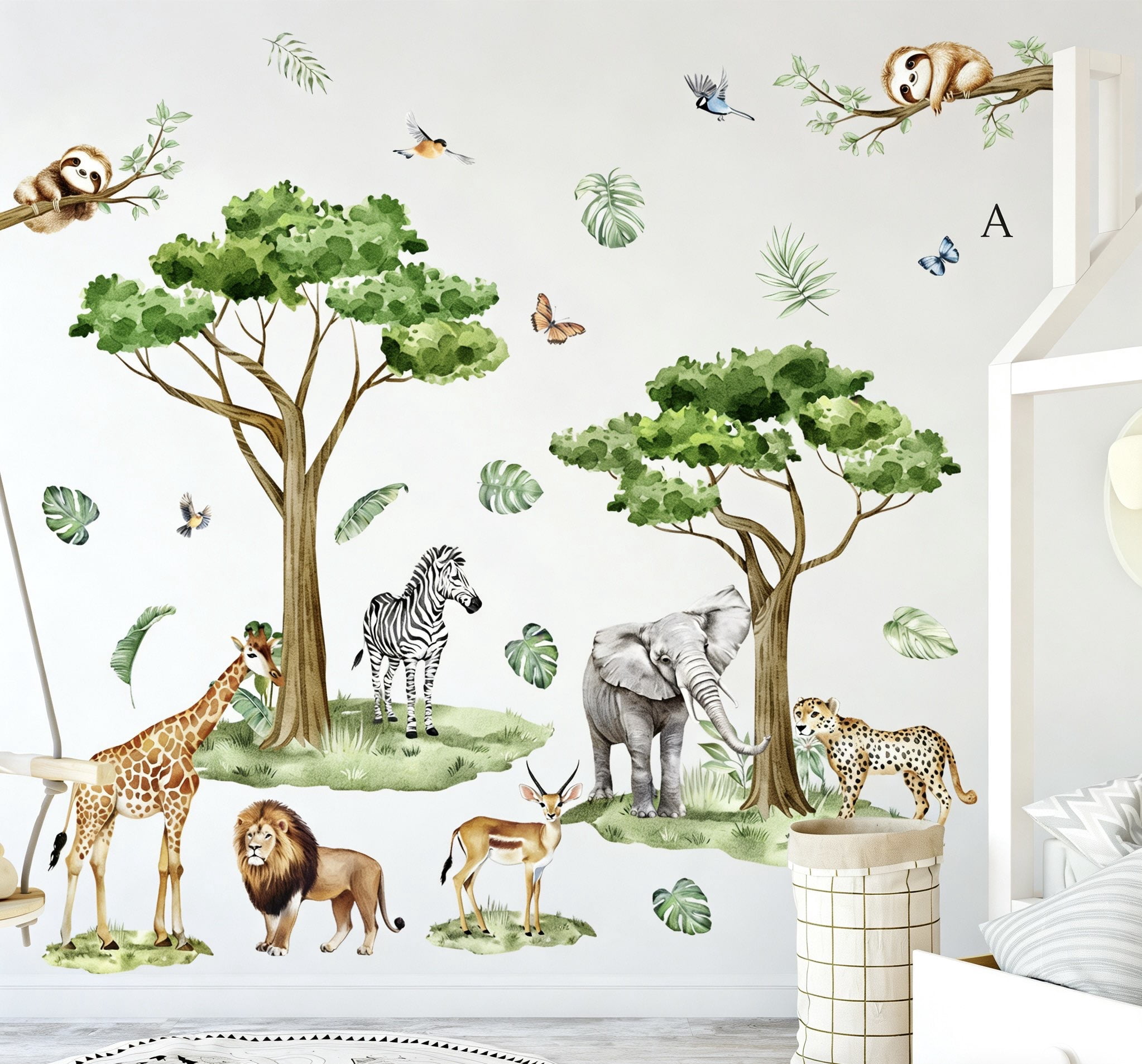 Large Jungle Safari Animals Tree Wall Stickers Elephant Lion Giraffe ...