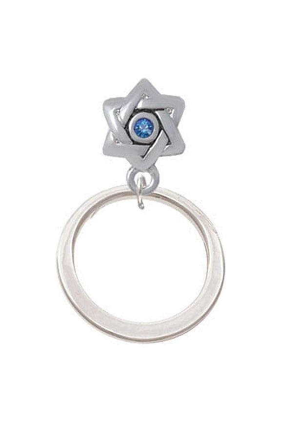 Large Karma Ring - Star of David with Blue Crystal Charm Bead