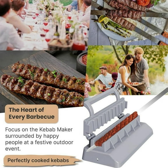 Large Kebab Maker , Plastic Kabab, Manual Kabob Mould, Barbecue Skewers Black + Gray
