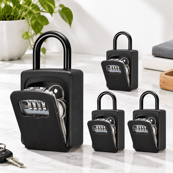 Large Key Lock Box with 4-Digit Code, Pure Black, Outdoor Wall Mount ...