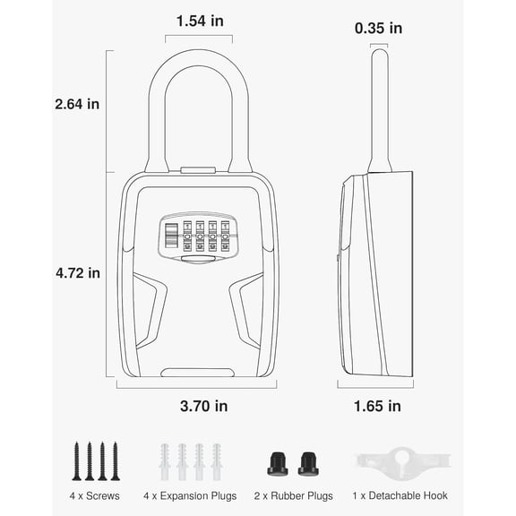 Large Key Lockbox with Hook, Resettable Combination Code Lock Box, Waterproof Wall Mount Security Storage for Outdoor Home Door Handle