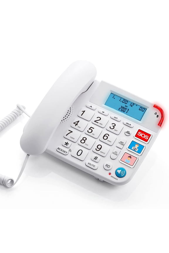 Large Key Wired Telephone, Dual Interface Wired Landline Phones with Caller ID/Hands-Free for Office, Big Button Corded Phones for Seniors, 3 Group One-Touch Dialing, Adjustable Volume & Ringing