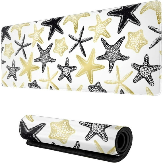 Large Keyboard Mouse Mat, Desk Pad Protector Summer Starfish Marine Waterproof Non-Slip Rubber Base Mousepad with Stitched Edges 31.5x11.8