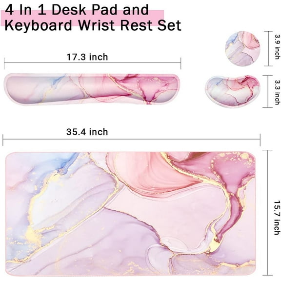 Large Keyboard Mouse Pad Set, Extended Mouse Pad+Keyboard Wrist Rest Support, Memory Foam Ergonomic Easy Typing, 4Pcs (35.4×15.11 in) Desk Pad Set for Home Office Study Game - Green