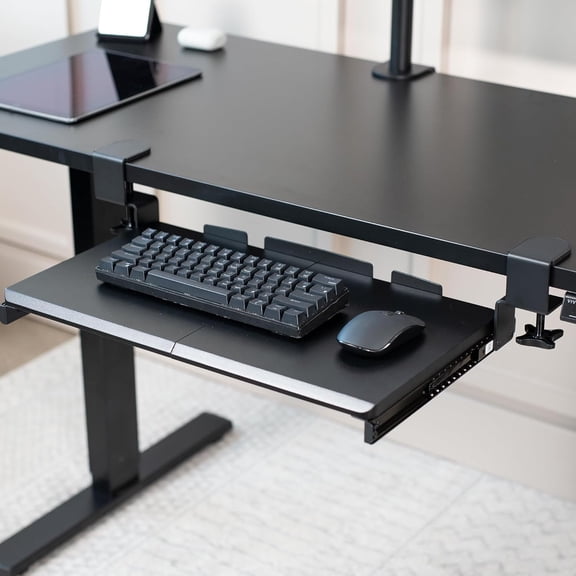 Large Keyboard Tray Under Desk Pull Out with Extra Sturdy C Clamp Mount System, 27 (33 Including Clamps) x 11 Inch Slide-Out Platform Computer Drawer for Typing, Black