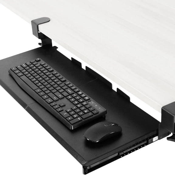 Large Keyboard Tray Under Desk Pull Out with Extra Sturdy C Clamp Mount System, 27 (33 Including Clamps) x 11 Inch Slide-Out Platform Computer Drawer for Typing, Black