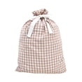 thumbnail image 1 of Large Khaki Buffalo Plaid Christmas Drawstring Gift Bag, Reusable Fabric Holiday Gift Sack, 27.56 x 19.69in, 1 of 6