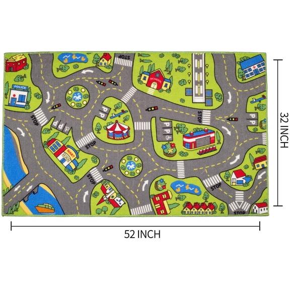 Large Kids Carpet Playmat Rug 52 x 32 with Non-Slip Backing, City Life Play Mat for Playing with Car Toy, Game Area for Baby Toddler Kid Child Educational Learn Road Traffic in Bedroom, Classroom