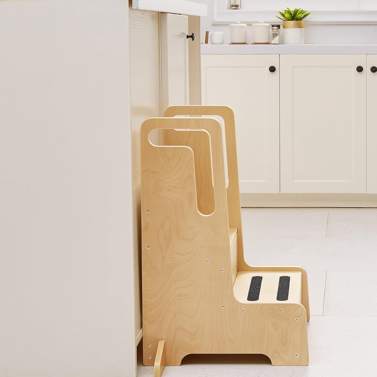Large Kids Step Stool with Handles, Wooden Step Stool for Kids with ...