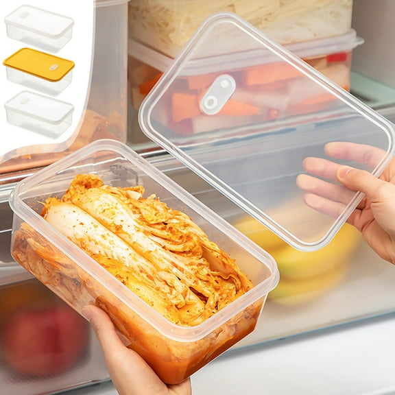 Large Kimchi Box | Food Grade Plastic Refrigerator Storage Container | Clear Sealed Fresh Keeping Box for Vegetables & Leftovers | 1650ml Capacity |