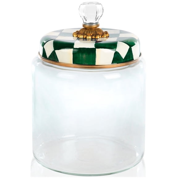 Large Kitchen Canister with Emerald Check Design
