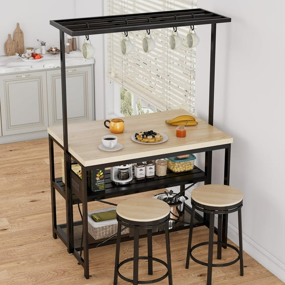 Large Kitchen Island Bakers Rack Microwave Oven Stand Kitchen Shelf with 3 Tier Storage, Metal Coffee Bar Table,Kitchen Storage Shelf for Dining Living Room