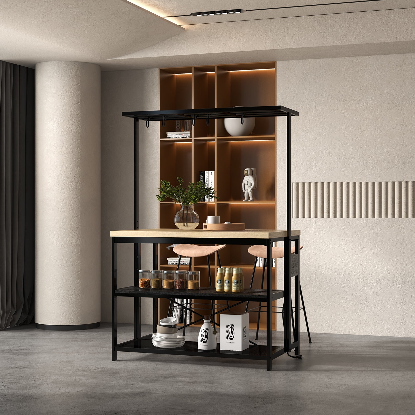 Large Kitchen Island Table Bakers Rack with Power Outlet and 3-Tier ...