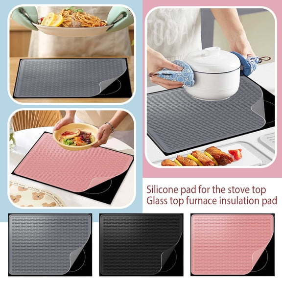 Large Kitchen Protector, Silicone Heat Resistant Mat, Induction Cooktop Protector, Black Dish Drying Mat, 420G 28X20In Non-Slip Glass Top Electric Stove Countertop Cover for