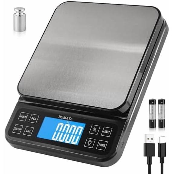 Large Kitchen Scale with 0.1g/0.001oz High Precision, 5kg/11lb Bakery Scale with% Percentage Function, USB Rechargeable, Full-View Angle LCD with Backlight, Stainless Steel Pan