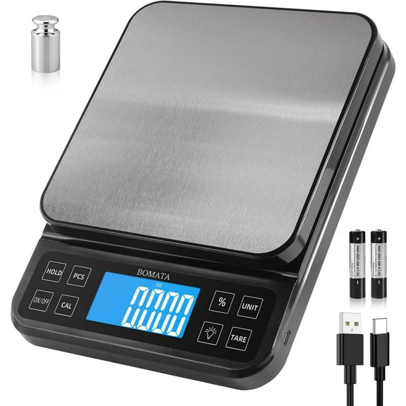 Large Kitchen Scale with 0.1g/0.001oz High Precision, 5kg/11lb Bakery Scale with% Percentage Function, USB Rechargeable, Full-View Angle LCD with Backlight, Stainless Steel Pan