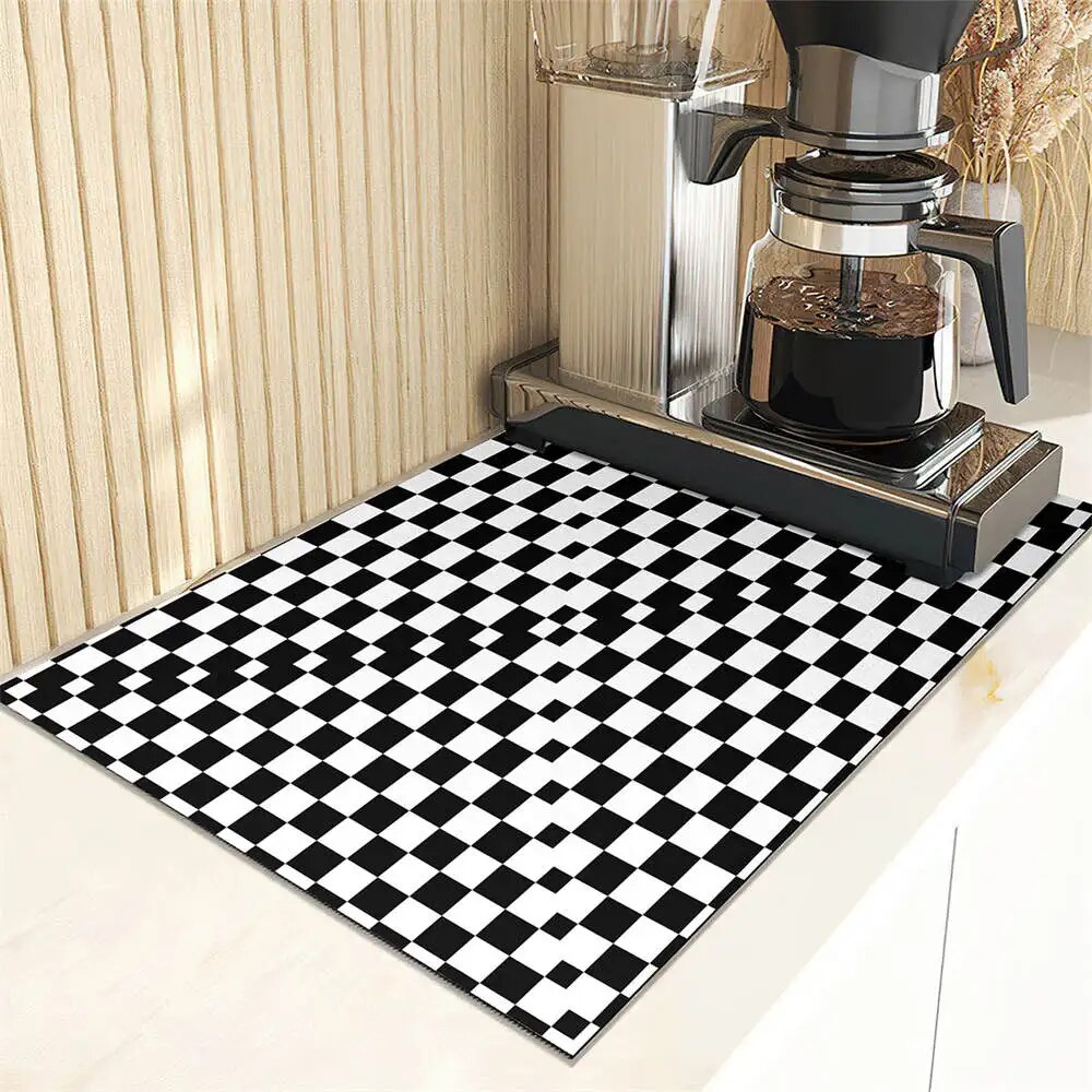 Large Kitchen Super Absorbent Mat Checkerboard Printing Mat Drying Mat