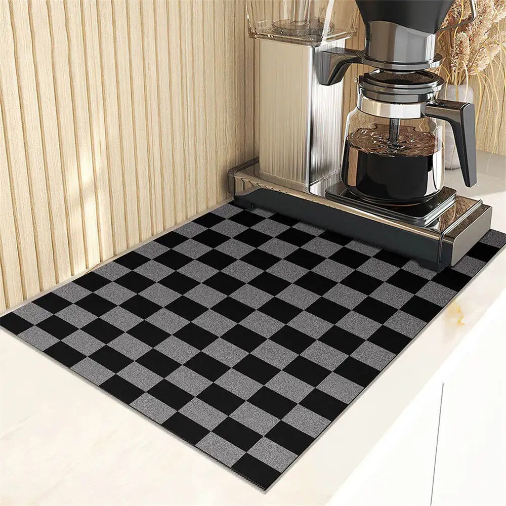 Large Kitchen Super Absorbent Mat Checkerboard Printing Mat Drying Mat