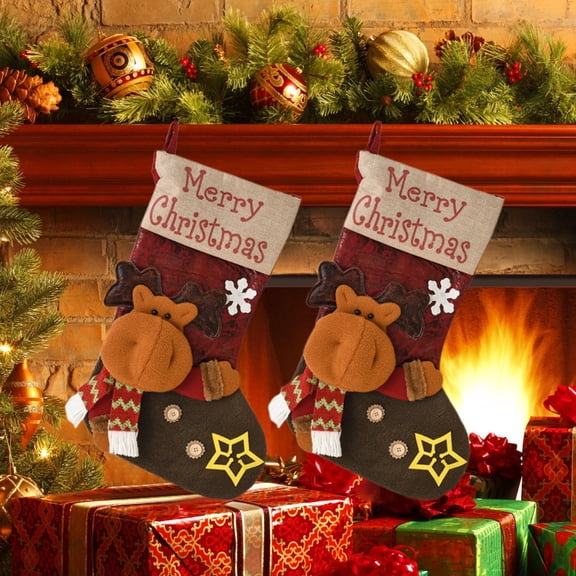 Large Knit Christmas Stocking 17.7 Inch Red and White Deer Pattern Holiday Stocking for Fireplace Mantel Decor Gift Bag for Candy Toys Christmas Tree Decorations Family Party Festive Ornament