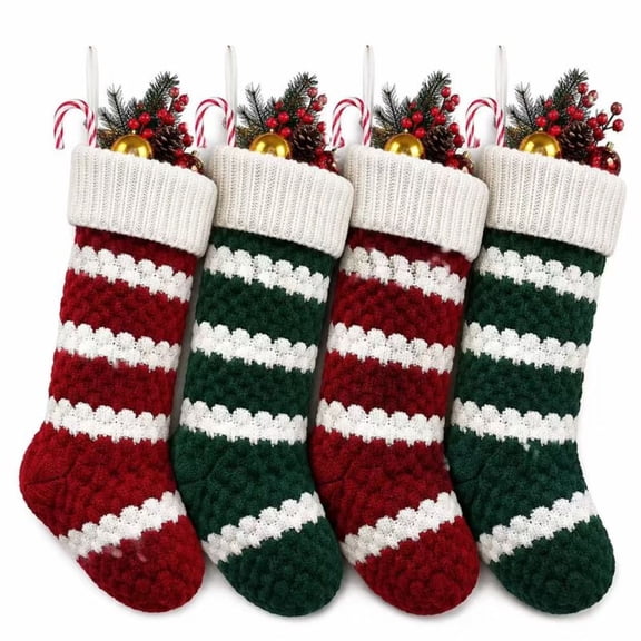 Large Knitted Christmas Stocking Bags, Rustic Hanging Sock Gift Holders with Candy Storage, Hanging Pouches for Holiday Gifts, Fireplace Mantel & Tree Decorations
