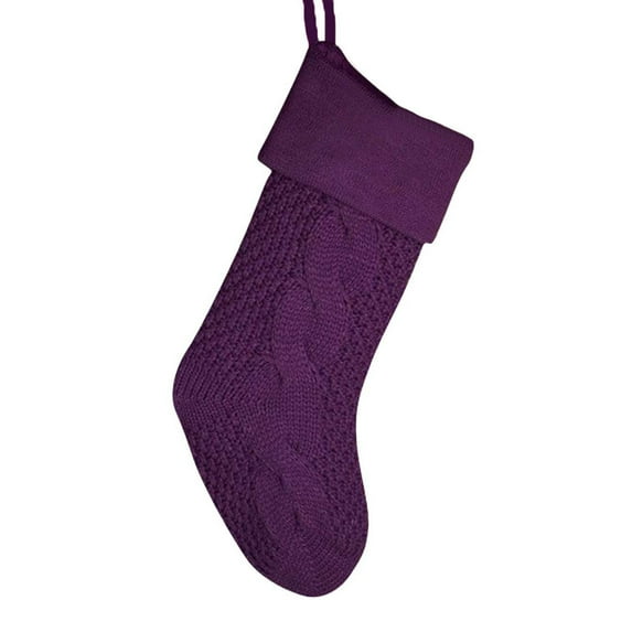 Large Knitted Christmas Stocking PurplePattern Wall Decor Candy Bag Holiday Home Decoration