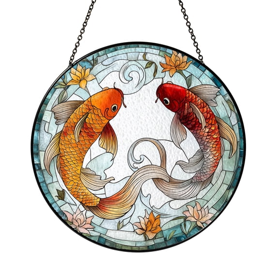 Large Koi Fish Stained Glass Style Wall Decor, Flowing Water Inspired Aquatic Art
