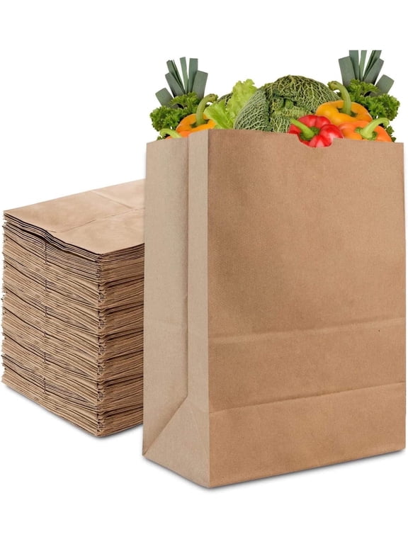 57 Lb Kraft Paper Bag (50 Count) Heavy Duty, Large Brown Paper Grocery Bags for Food Shopping, Recycling, Trash, Bulk Pack Size
