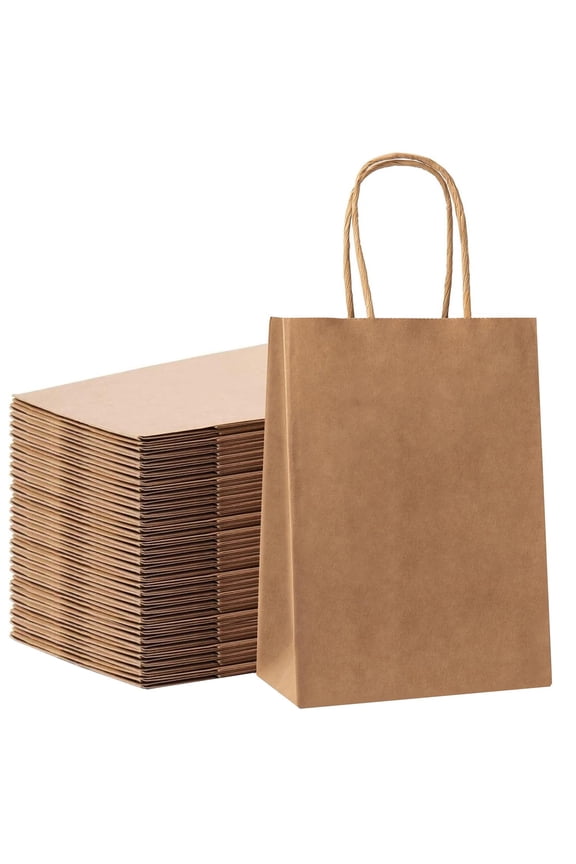 Large Kraft Paper Bags with Handles, Reusable Grocery Shopping Tote Bags, Sturdy Paper Bags for Merchandise Retail, Heavy-Duty 60-Weight Paper with 6 Lb Capacity, 30X Kraft Paper Tote Bag