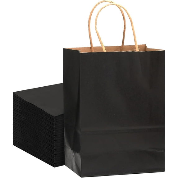 Large Kraft Paper Bags with Handles 13"x10"x5" 32 pcs Gift Paper Bag Black Solid Color Bags（Large Size）