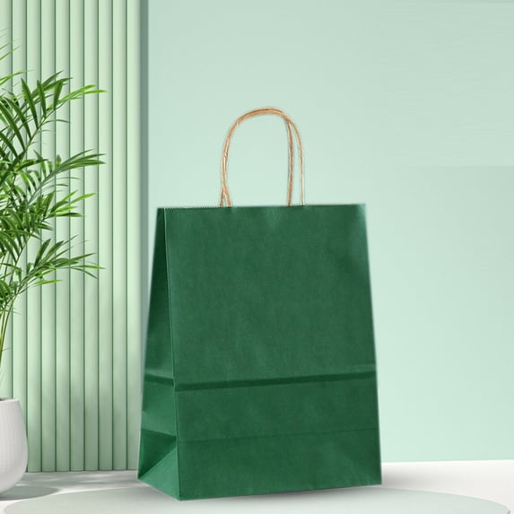 Large Kraft Paper Gift Bags with Handles, Reusable Shopping Bags for Christmas Decorations, Holiday Party Favors, Baking Takeout, and Birthday Present Packaging, 1Pack Green
