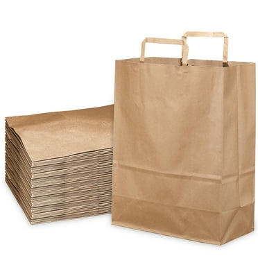 Large Kraft Paper Gift Bags with Paper Handles 13x7x17 inches - Brown Shopping Bags Retail Tote Reusable Party Grocery Bags Take Out Delivery Eco Friendly Recyclable Multiple Uses Bulk (50)