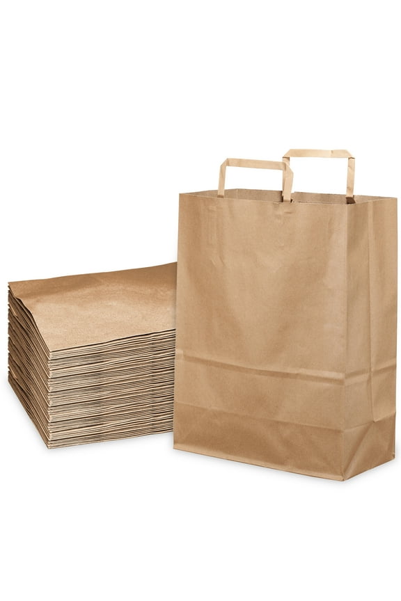 Large Kraft Paper Gift Bags with Paper Handles 13x7x17 inches - Brown Shopping Bags Retail Tote Reusable Party Grocery Bags Take Out Delivery Eco Friendly Recyclable Multiple Uses Bulk (500)