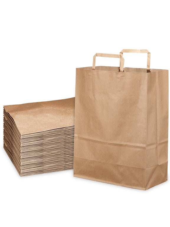 Large Kraft Paper Gift Bags with Paper Handles 13x7x17 inches - Brown Shopping Bags Retail Tote Reusable Party Grocery Bags Take Out Delivery Eco Friendly Recyclable Multiple Uses Bulk (25)