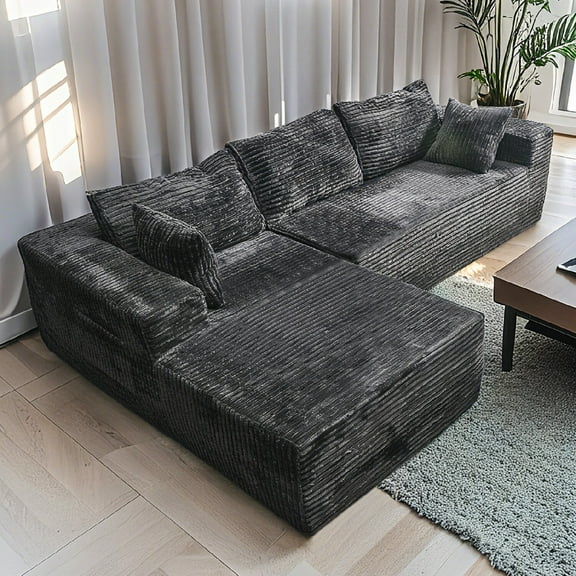 Large L-Shaped Sectional Sofa with   110-Inch Corduroy Chaise  Memory Foam  Modular Design for Living Room