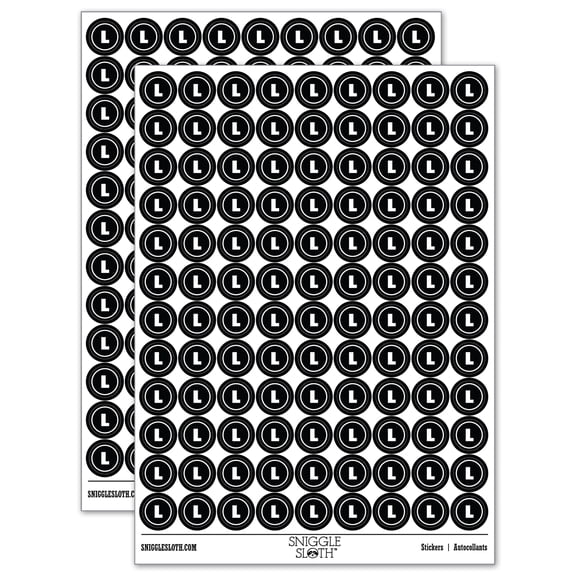 Large L Size Tag 200+ Round Stickers - Black - Gloss Finish - 0.50" Size