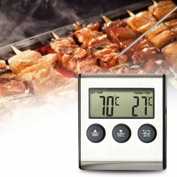 Large LCD Digital Cooking Food Meat Smoker Oven Kitchen BBQ Grill Thermometer Clock Timer with Stainless Steel Probe Kitchen Food Cook Baking Probe Digital Oven Thermometer