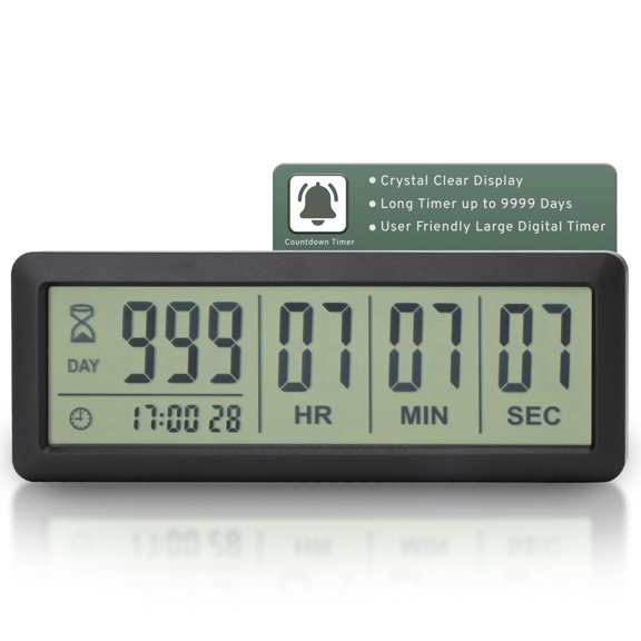Large LCD Digital Countdown Timer Black 999 Days Display Clock for Events