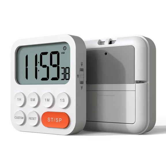 Large LCD Digital Kitchen Timer, White Countdown Clock with Hour Minute Second Buttons and Orange Start Stop Button