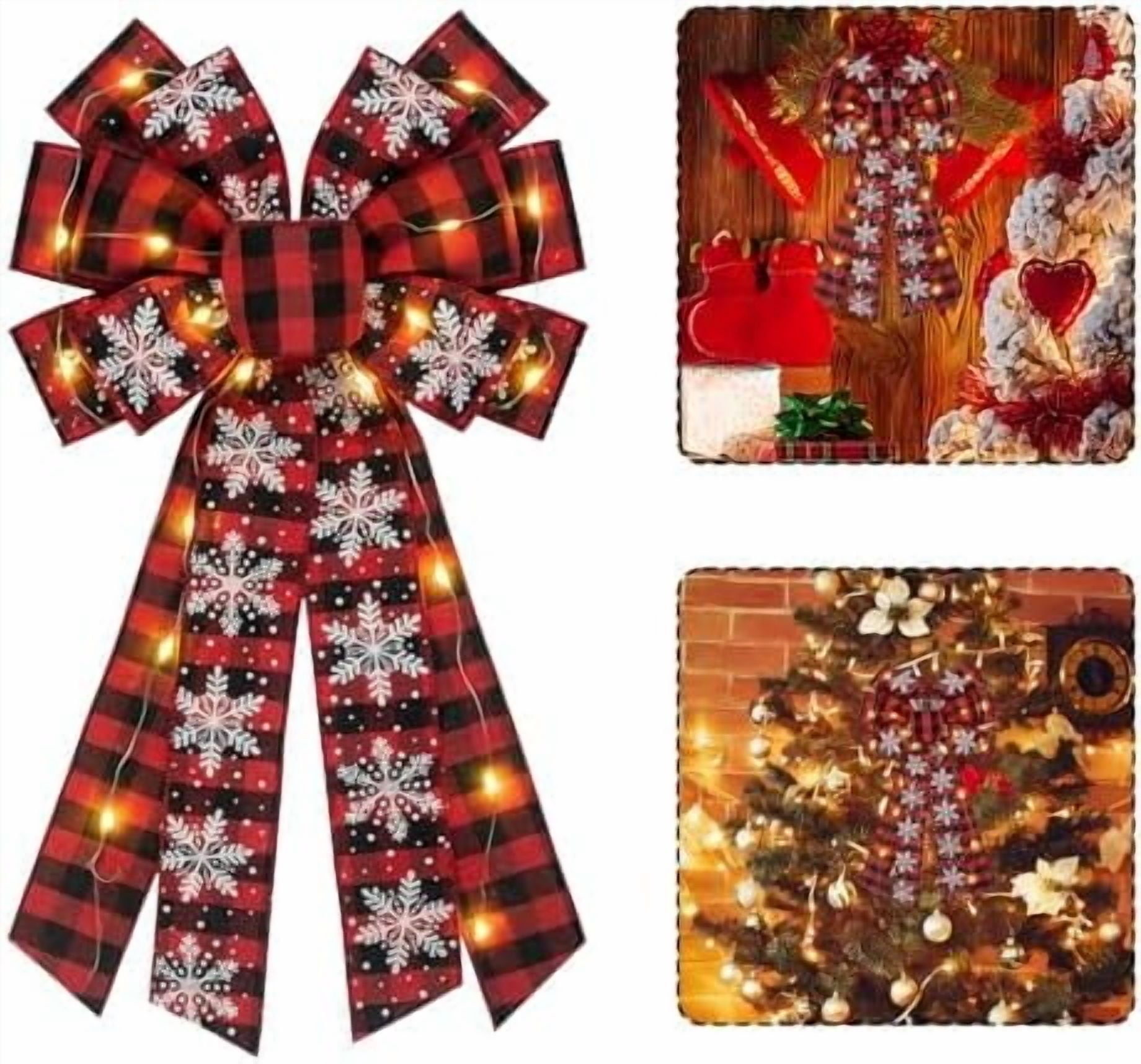 Large LED Christmas Bows for Wreath, Christmas LED Wreath Bow Red Black ...