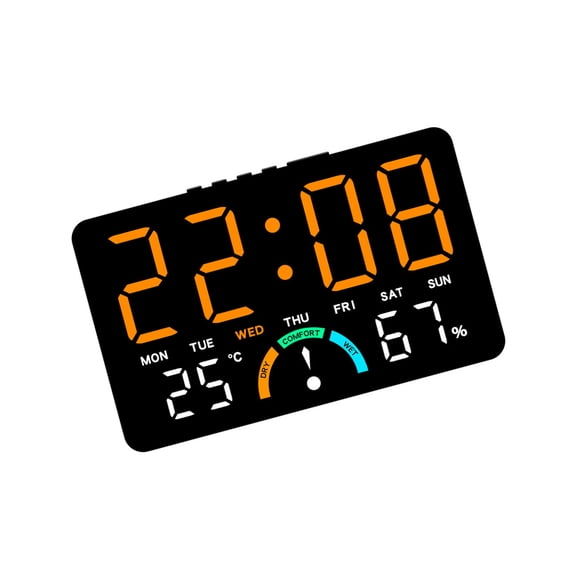 Large LED Digital Alarm Clock With Temperature Humidities Monitor Comfort Display Wall Desk Double Use Quiet Operations