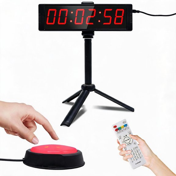 Large LED Digital Stopwatch with Start Stop Button Countdown Timer Interval Timer and Buzzer for Home Gym Workouts (Plug-in with Stand)