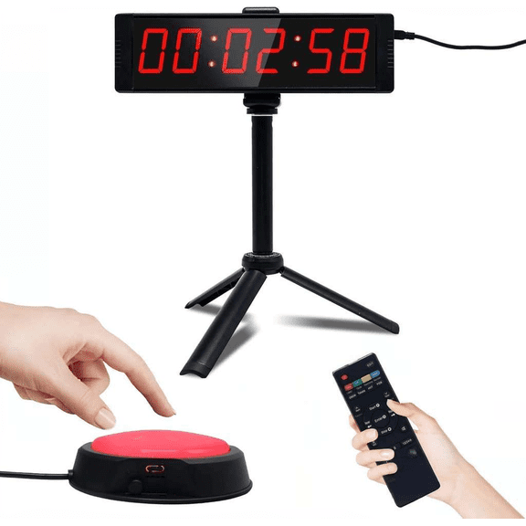 Large LED Digital Stopwatch with Start/Stop Button, Remote, Countdown Timer, Buzzer, and Plug-In Stand