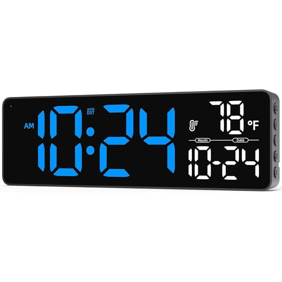 Large LED Digital Wall Clock with Date, Temperature, Auto-Brightness, Auto-DST | Big Digital Clock for Bedroom, Desk, Classroom, Living Room, Kitchen, Office, Gym, Farmhouse, Xmas Gift for Seniors