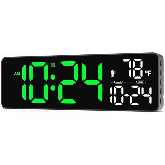Large LED Digital Wall Clock with Date, Temperature, Auto-Brightness, Auto-DST | Big Digital Clock for Bedroom, Desk, Classroom, Living Room, Kitchen, Office, Gym, Farmhouse, Xmas Gift for Seniors